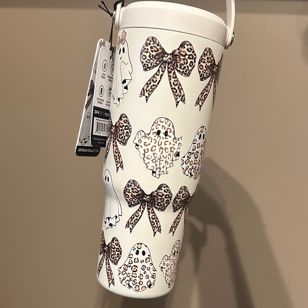 White Tumbler with Ghost and Bow Design